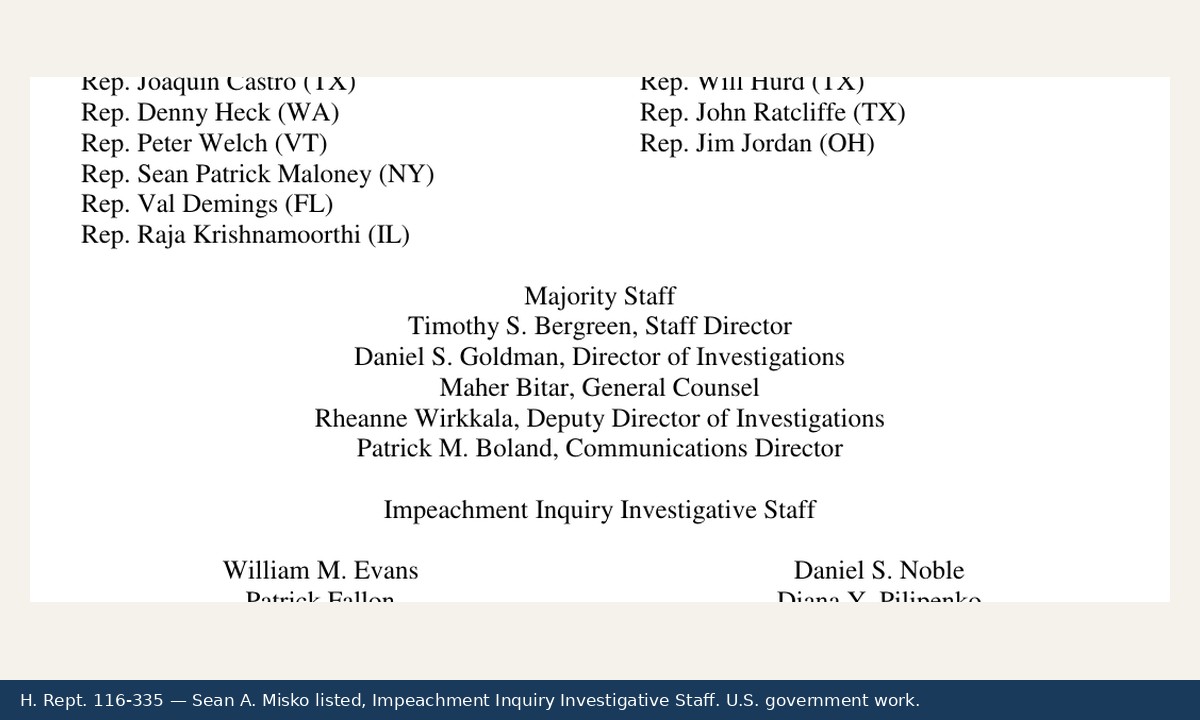 Crop from H. Rept. 116-335 showing Sean A. Misko on Impeachment Inquiry Investigative Staff